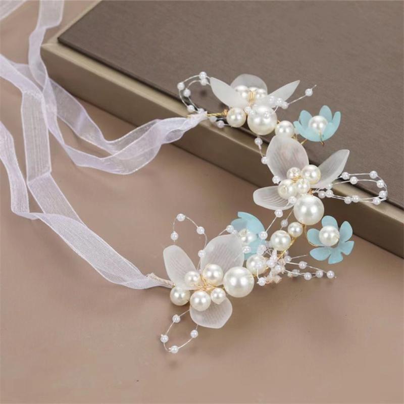 Spring Bohemian Girls Bridal Pearl Hair Headdress Flower Wreath Bride Garland Head Hoop Headbands Hair Jewelry Children Gifts