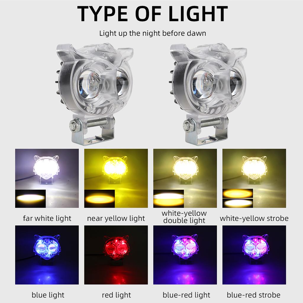 1pcs Motorcycle Headlights Owl Tiger Style White Yellow Flash Colorful Spotlights LED Fog lamp Universal Modified lights