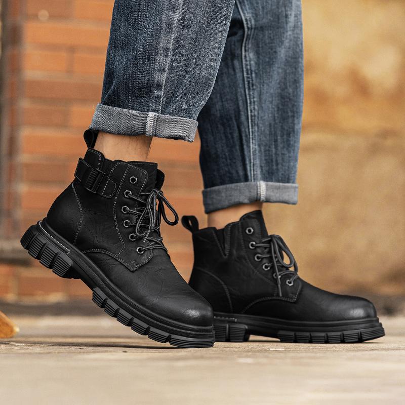 Genuine Leather Shoes Outdoor Leisure Comfortable Boots Male Lace-Up Botas New Autumn Men Shoes Boots High Top Fashion Motorcyc