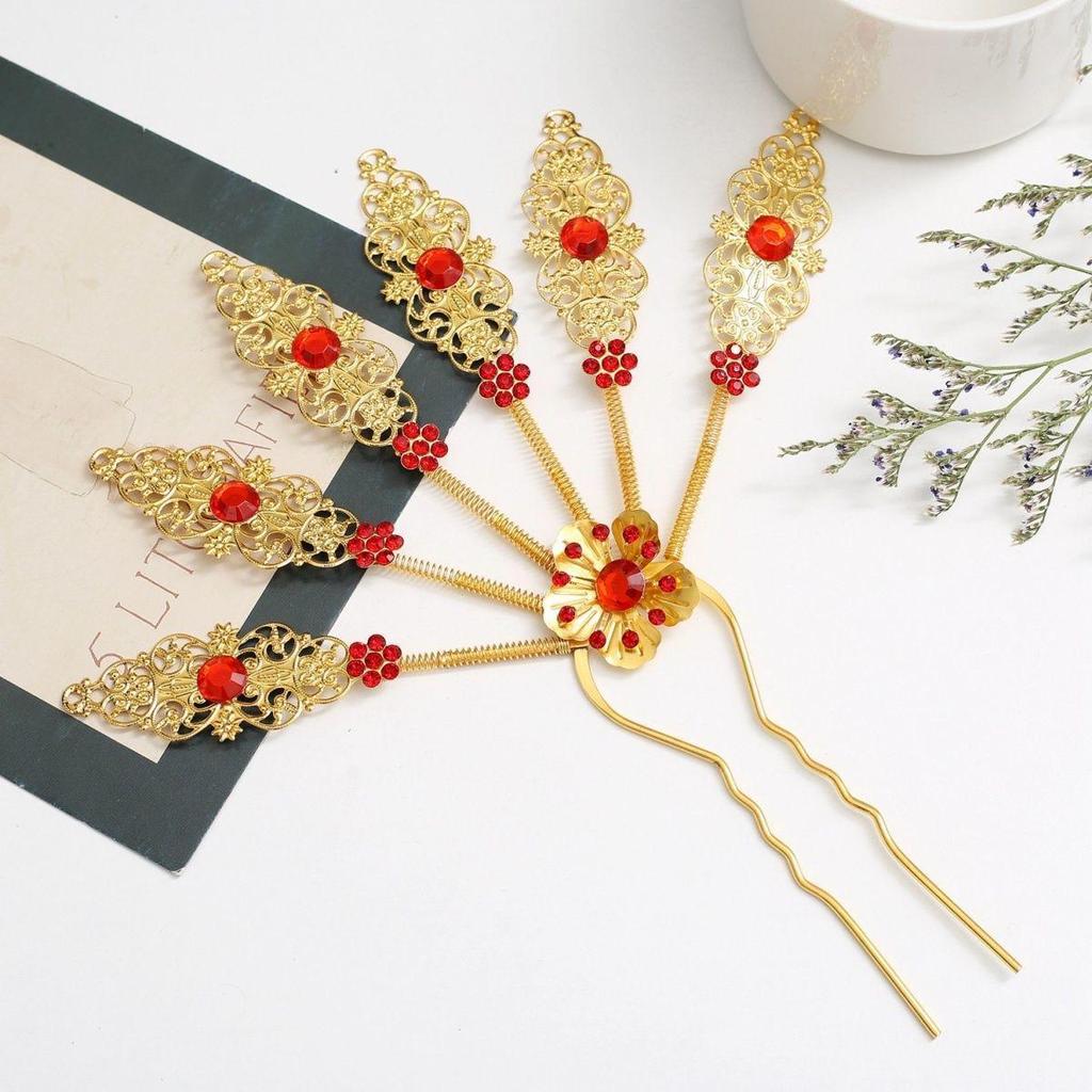 Dai Ethnic Gold Leaf Hairpin: Traditional Thai Headdress for Hanfu & Festival Performances