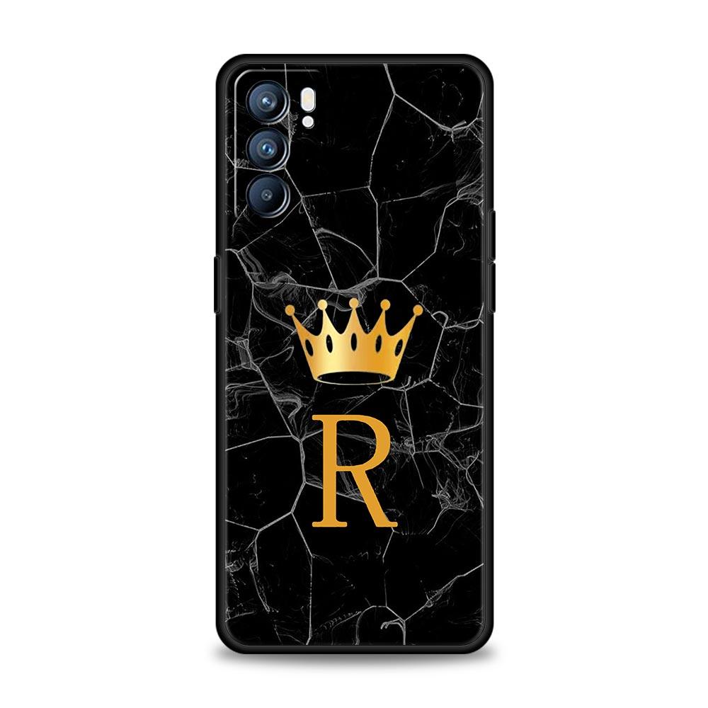 Phone Case For Oppo A54 A53 A52 A9 A15 A95 A17 A16 A76 A74 A57 A31 Find X6 X5 Reno8 Reno7 Reno6 Pro 5G Cover Crown Letter A To Z