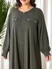 Plus Size Autumn Street Fashion Loose Knit Dress - Solid Color, Round Neck, Long Sleeve