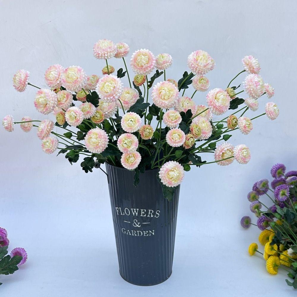 5 Heads Artificial Chrysanthemum Flowers Realistic Design Multicolor Silk Flowers With Leaf Silk Material Simulation Flowers