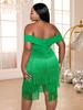 Elegant Plus Size Strapless Backless Tassel Party Dress