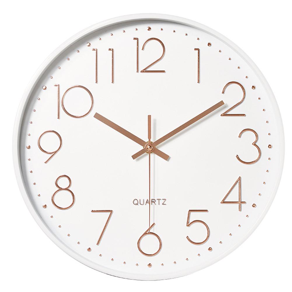 Silent Movement Wall Clock Fashion Living Room Wall Clock 12 Inch 30cm White frame on white rose gold