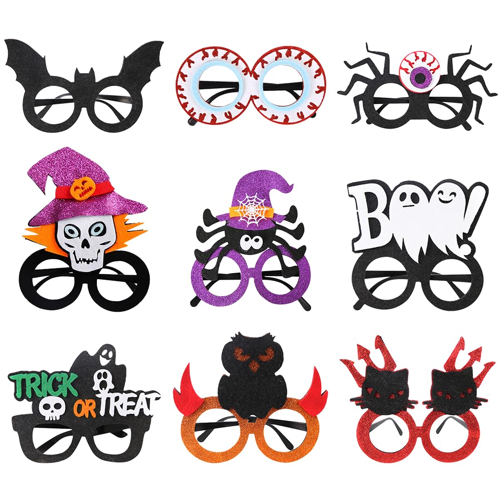 

[EZBUYGO] Set of 9 Halloween Glasses, Paper Spider and Bat Designs, Perfect for Parties, Events, Halloween Decorations, Gifts, and Costumes