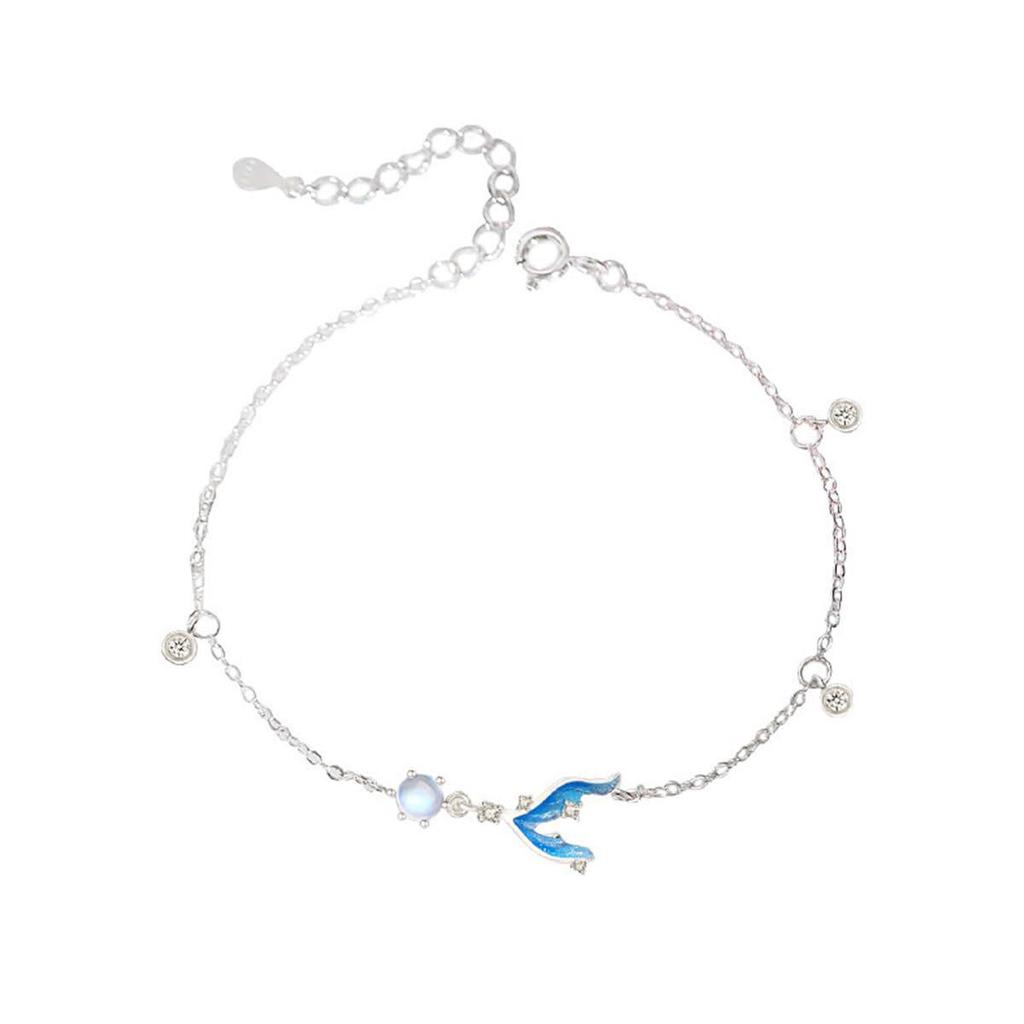 Mermaid Moonstone Fishtail Bracelet with Inlaid Diamonds