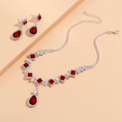 3PC Women's Fashion Trendy Claw Chain Geometry Water Drop Necklace Earrings Jewelry Set Wedding Banquet Party Holiday Gift