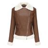 Womens Faux Leather Jacket With Fleece Lining Long Sleeve Turn-Down Collar Outerwear Winter Commute Casual
