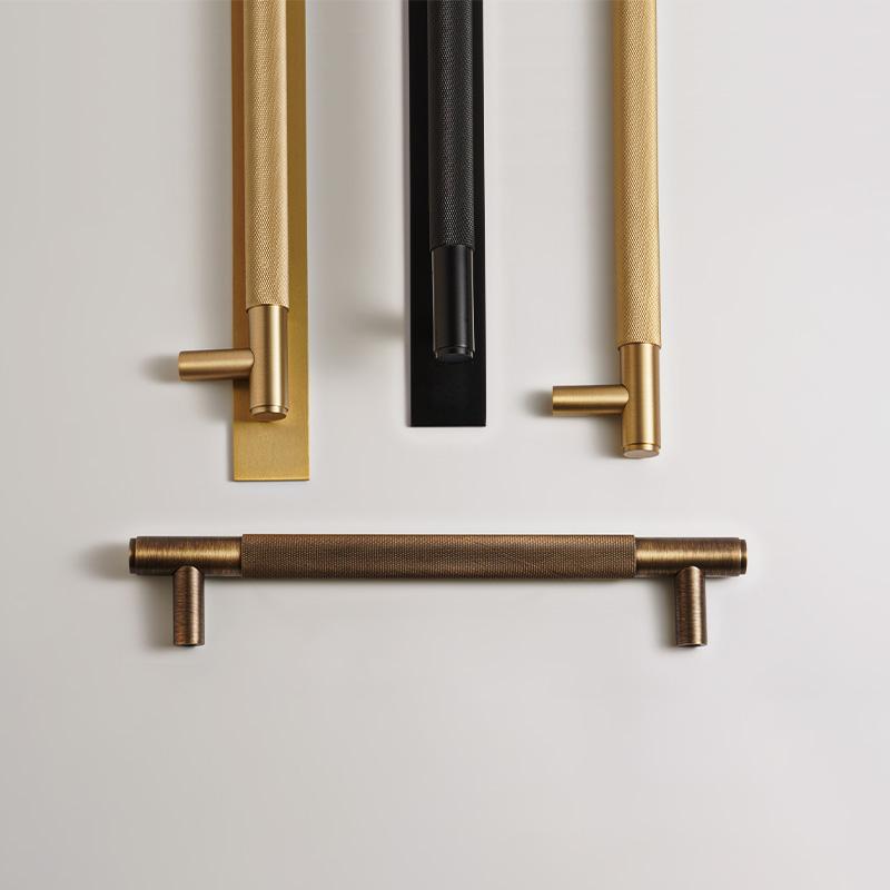 Dooroom Brass Knurled Door Handles Double Door Wood Door Shower Room Single Side Double Side Matt Gold Black Antique Brass Pulls