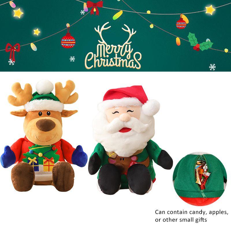 Special Xmas Gift Plush Santa Elk Dolls W/ Hidden Zippers Candy Gifts