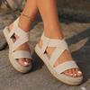 Large Size Hemp Rope Bottom Elastic Sleeve Casual Sandals for Women 2024 New Cross Shaped Roman Sandals