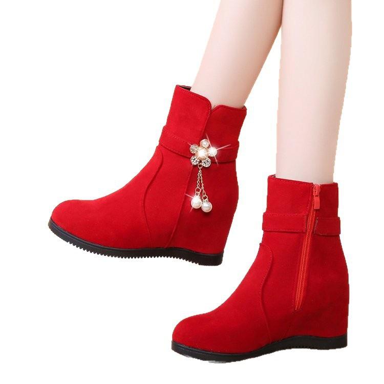 2025 Autumn and Winter New Women's Velvet Martin Boots Inner Heightening Side Zipper Rhinestone Short Boots Women's and Women's Boots Single Boots Co