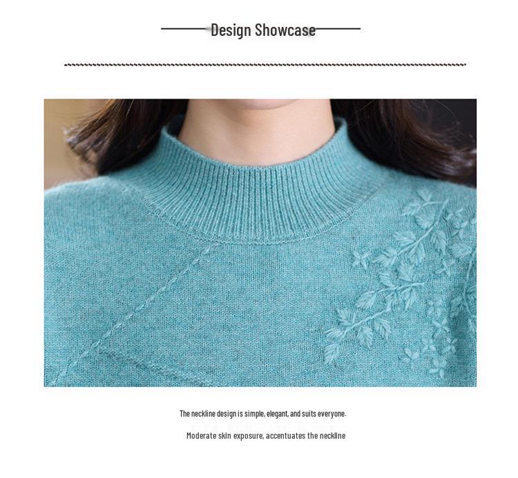 Women's Thickened Wool Sweater for Autumn & Winter - Mid-aged & Elderly Half-high Collar Warm Knit Shirt