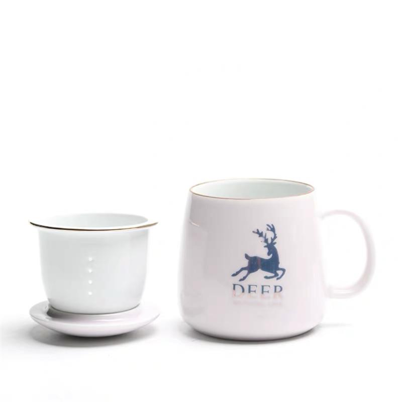 Tazza da tè con filtro in ceramica Coppia di bicchieri semplici e di grande capacità Tazza da caffè per la casa con coperchio Tazza per la separazione del tè da ufficio in porcellana