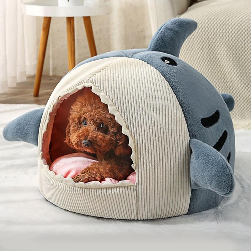 Cats Tent Bed House for Indoor Small To Large Cats Soft Cute Shark Shape with Anti-Slip Bottom Machine Washable Cushions