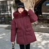 Women’s Midi Hooded Windproof Thicken Warm Winter Jacket With Big Fur Collar