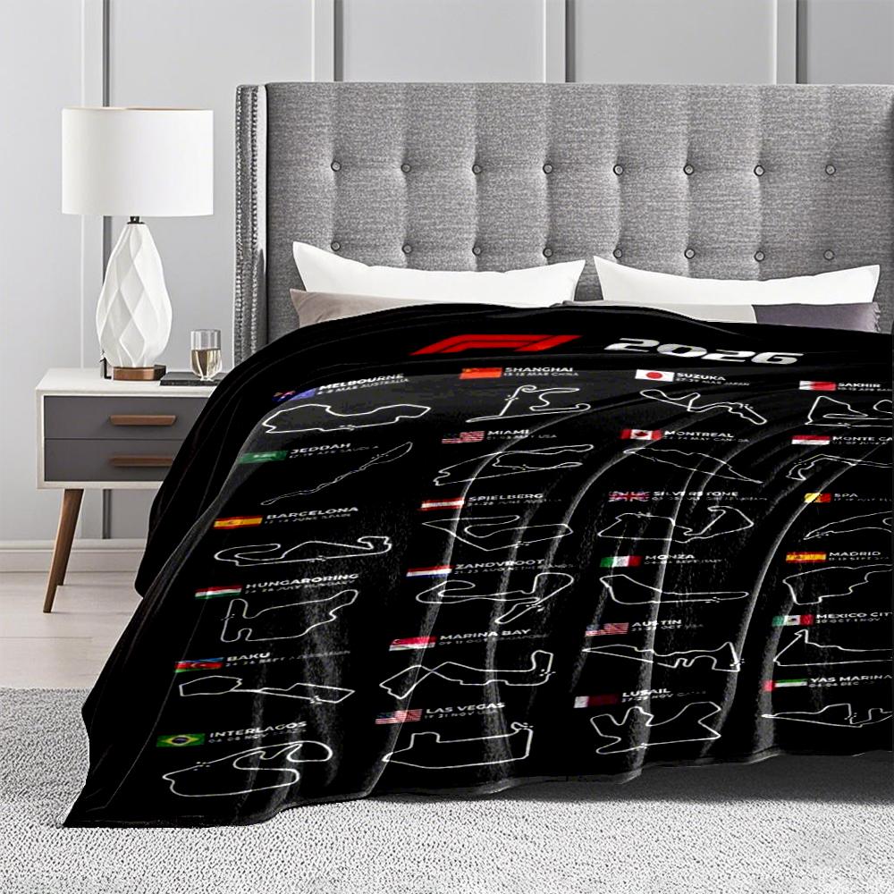 2026 F1 Circuit Map Print Flannel blanket for bedroom, living room, sofa, and nap