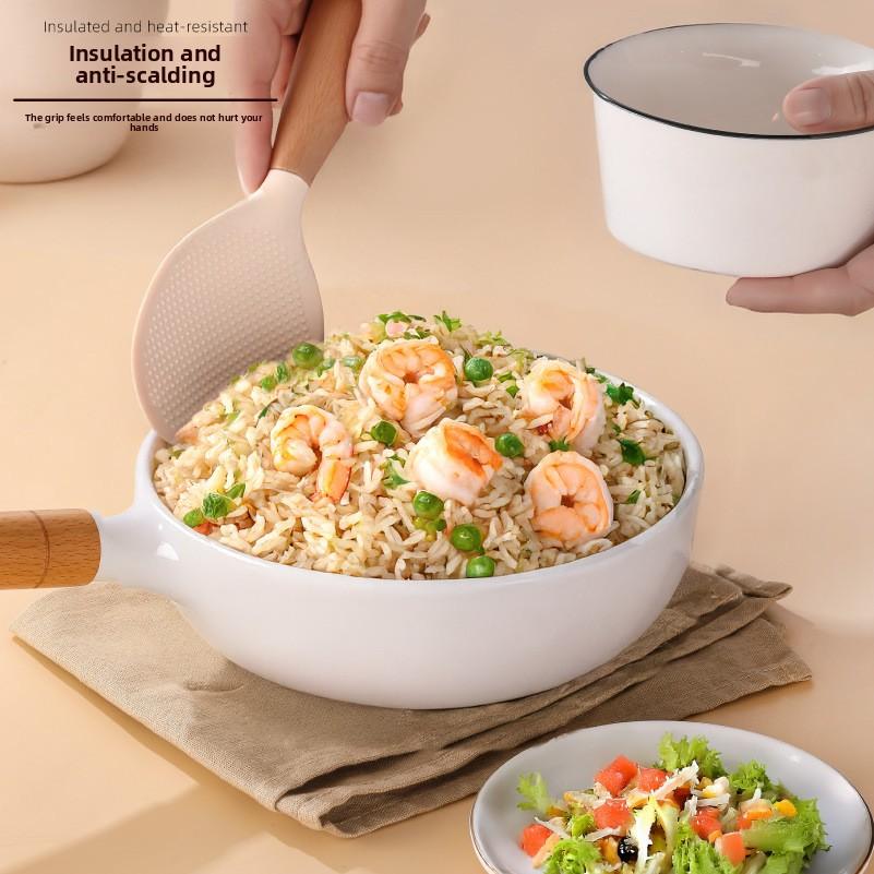 Silicone rice spoon, non-stick to rice, can be used as a standing household rice spoon.Wooden handle rice spoon and rice spatula