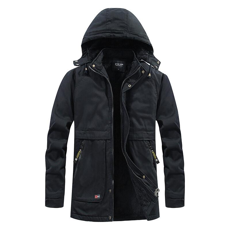 Windbreaker Coat Mid-length Men's Middle-aged and Elderly Coat Thickened Washed Cotton Work Jacket for Men