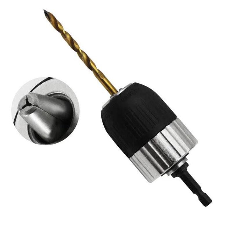 Schlüsselloser selbstsichernder Bohrfutteradapter 2-13mm 3/8-24UNF Sechskantschaft Schnellverschluss Schlagbohrfest Elektrobohrmaschine Bohrfutter Schrauber Werkzeuge