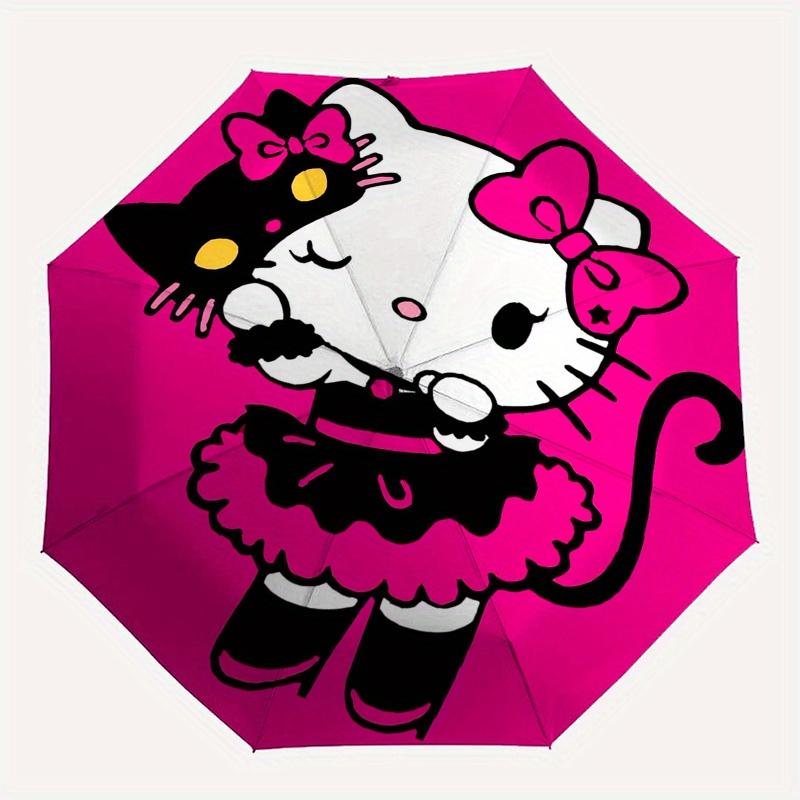Hello Kitty,Black Version Automatic Folding Umbrella-Simple 8-Rib Design, Bright Cartoon Pattern, Durable Iron Frame, Suitable For Travel, O