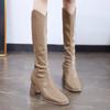 Fashion Women's Long Boots Elegant Heeled Square Toe High Heels Ladies Knee Shaft Shoes New In Chic Pu Fashion 2024 Spring Autumn Gyaru