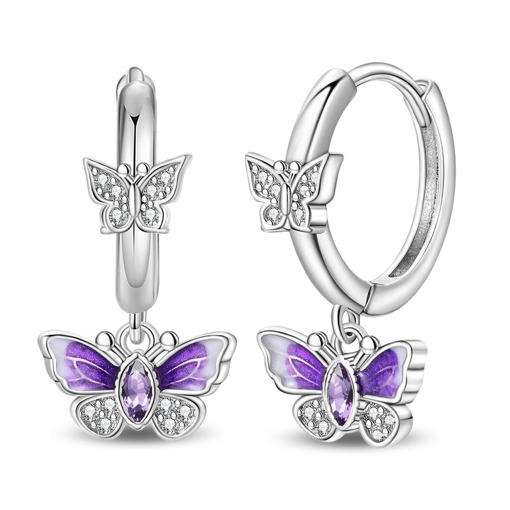 925 Silber Sexy Hängende Ohrringe Schmetterling Schleife Herz Blume Muschel Perle Edelstein Bling Set für Damen Ohrstecker Geschenk Feiner Schmuck