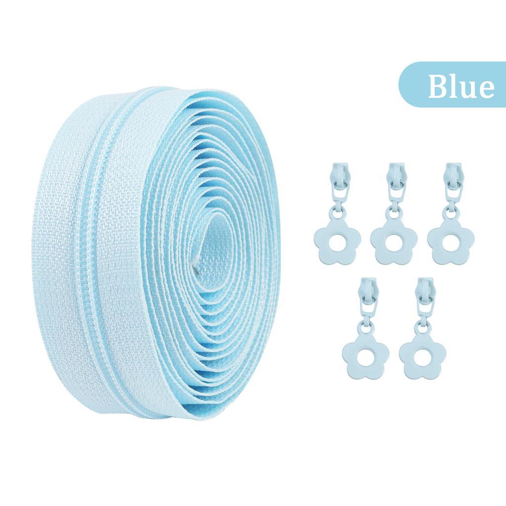 #3 Nylon Zipper Kit - Floral Puller Heads in Blue/Pink/Ivory | Replacement Zippers for Bags, Clothing & DIY Sewing