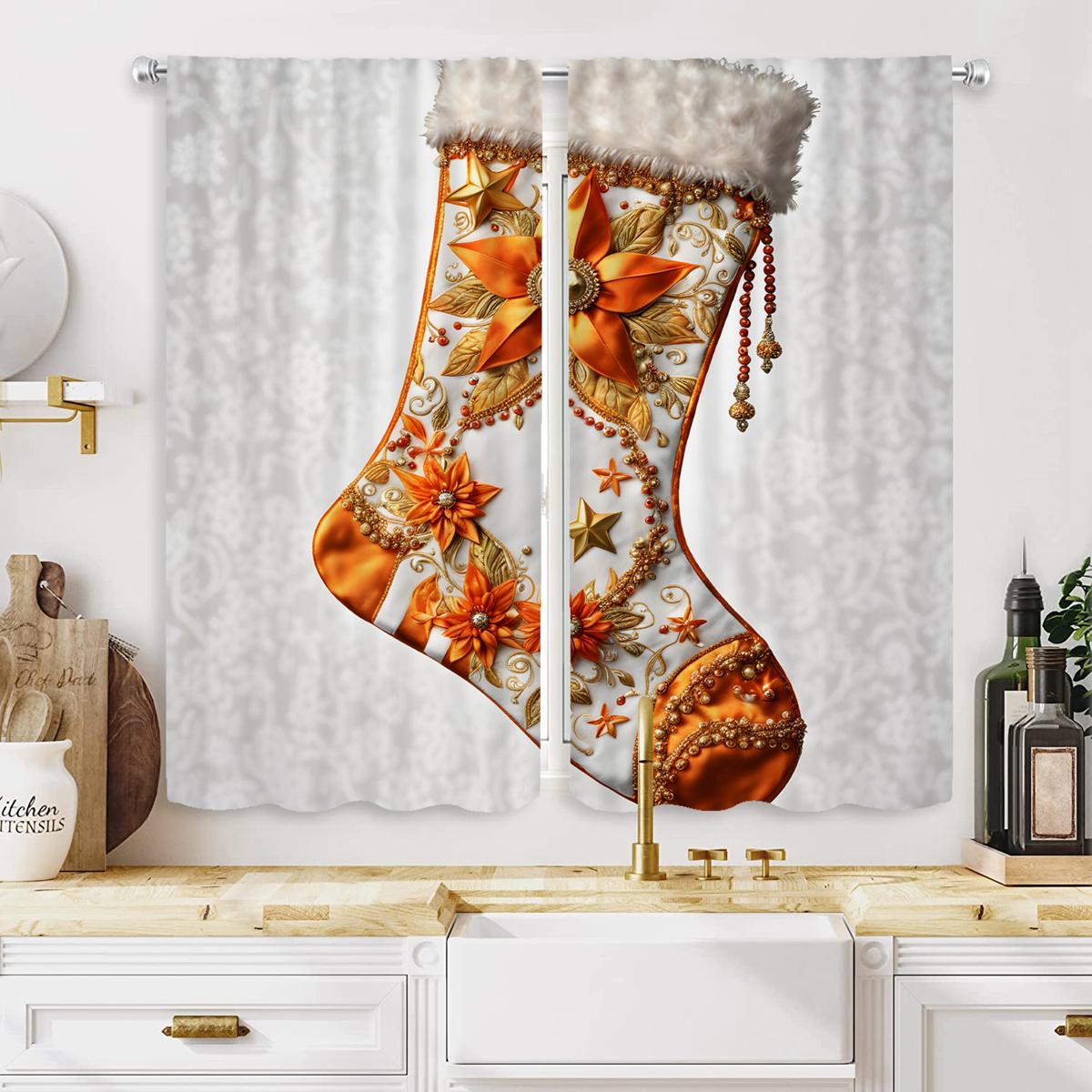 

2 шт. HD Рождественский чулок Подарочный пакет Декоративная занавеска Желтая завязка цифровая печать занавеска Домашний декор стиль Декоративная гостиная W52H63inchW132H160cm