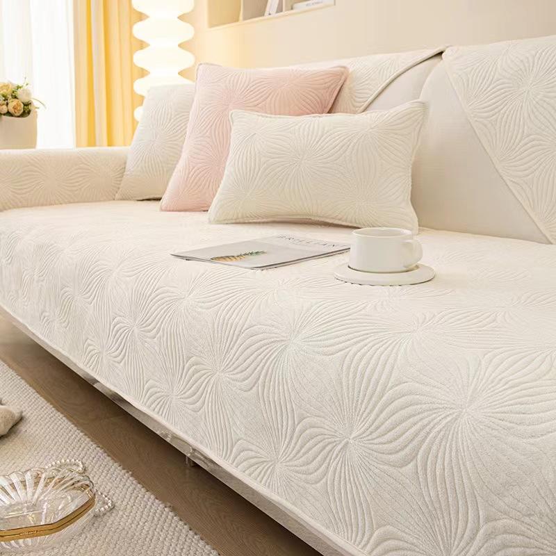 

Cream Thickened Fleece Non-Slip Sofa Cushion Universal Cover Soft Warm Simple Design for Living Room 70*70cm