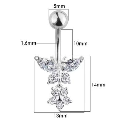 Butterfly Zircon  Piercingsurgical Steel Navel Piercing Belly Button Ring