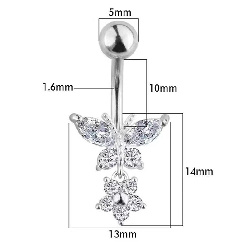 Piercing ombelicale in acciaio chirurgico con zircone a forma di farfalla