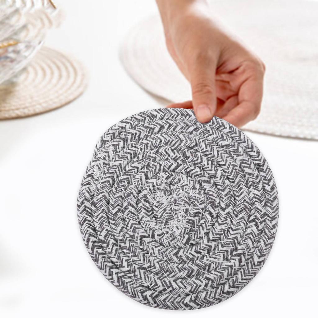T02C!Round Cotton Braided Table Place Mats Coaster Non-Slip Table Mats Set Of 5 Cups Dining Kitchen Washable Small