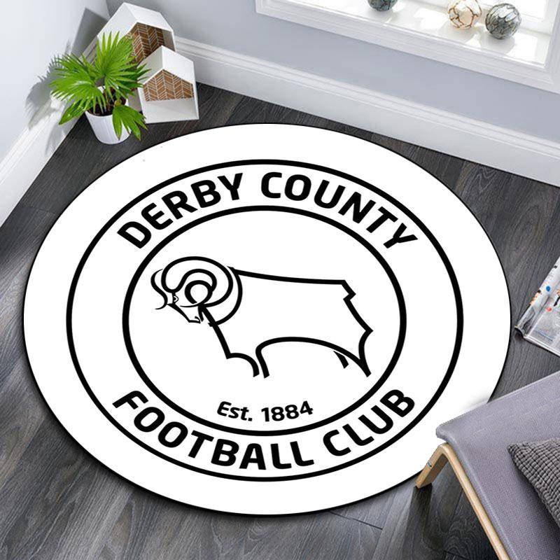 Derby County FC Logo Printed Round Rug, Non Slip Washable Circular Carpet For Living Room Bedroom Playroom, Sports Fan Decor, Holiday Birthday Gift