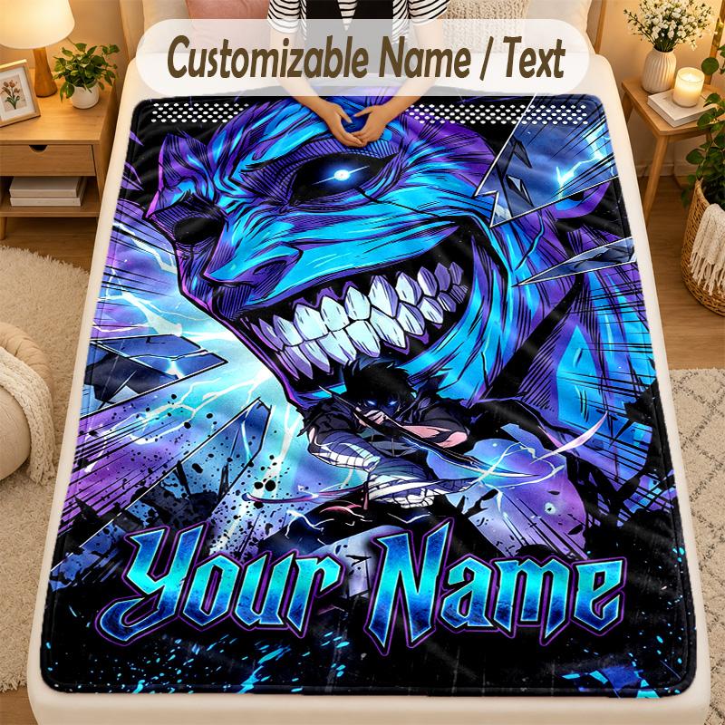 Flannel BlanketSolo Leveling Custom Name Text Personalized Soft Warm Throw Blanket Home Decor Gift