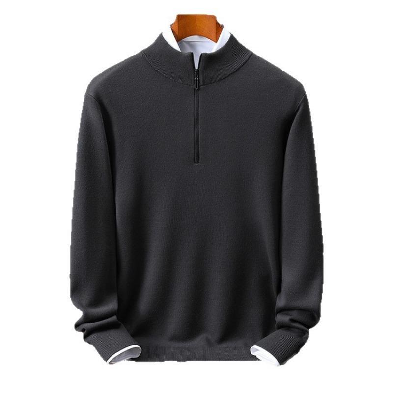 Men Half High Collar Zipper Warm Knitted Pullover Sweater