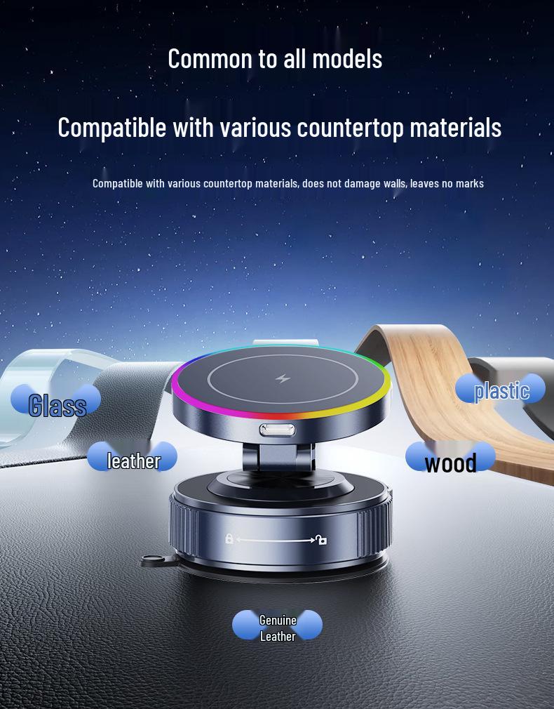 K5S Magnetic Wireless Car Charger & 360° Rotating Phone Holder with Suction Cup