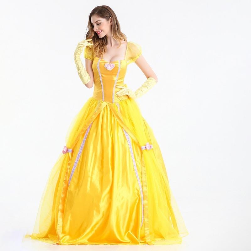 Halloween Princess Dress Yellow Fairy Dress European Retro Court Dress Fairy Tale Themed Costume, Bell Princess Dress