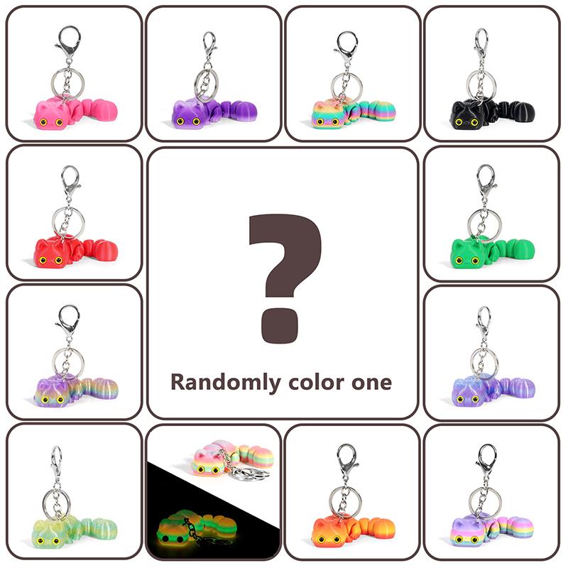3D Printed Articulated Lucky Cat Keychain Cartoon Multi-Color Movable Key Ring Backpack Decoration Accessories Birthday Gifts