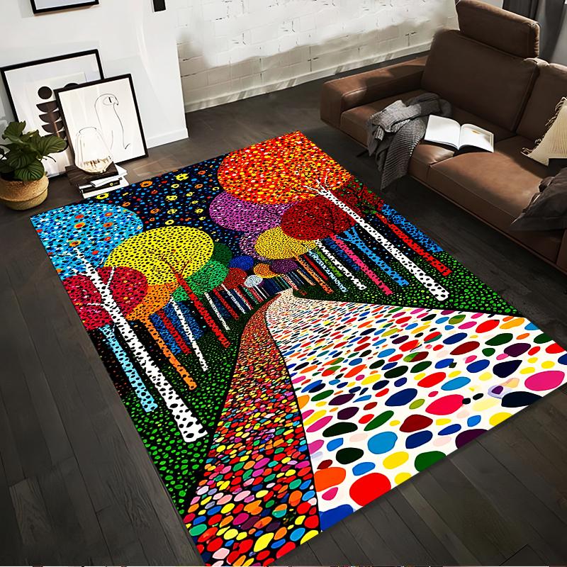 Abstract Colorful Trees and Path Design Carpet - Modern Home Decor Suitable for use as an anti-slip for living room bedroom sofas