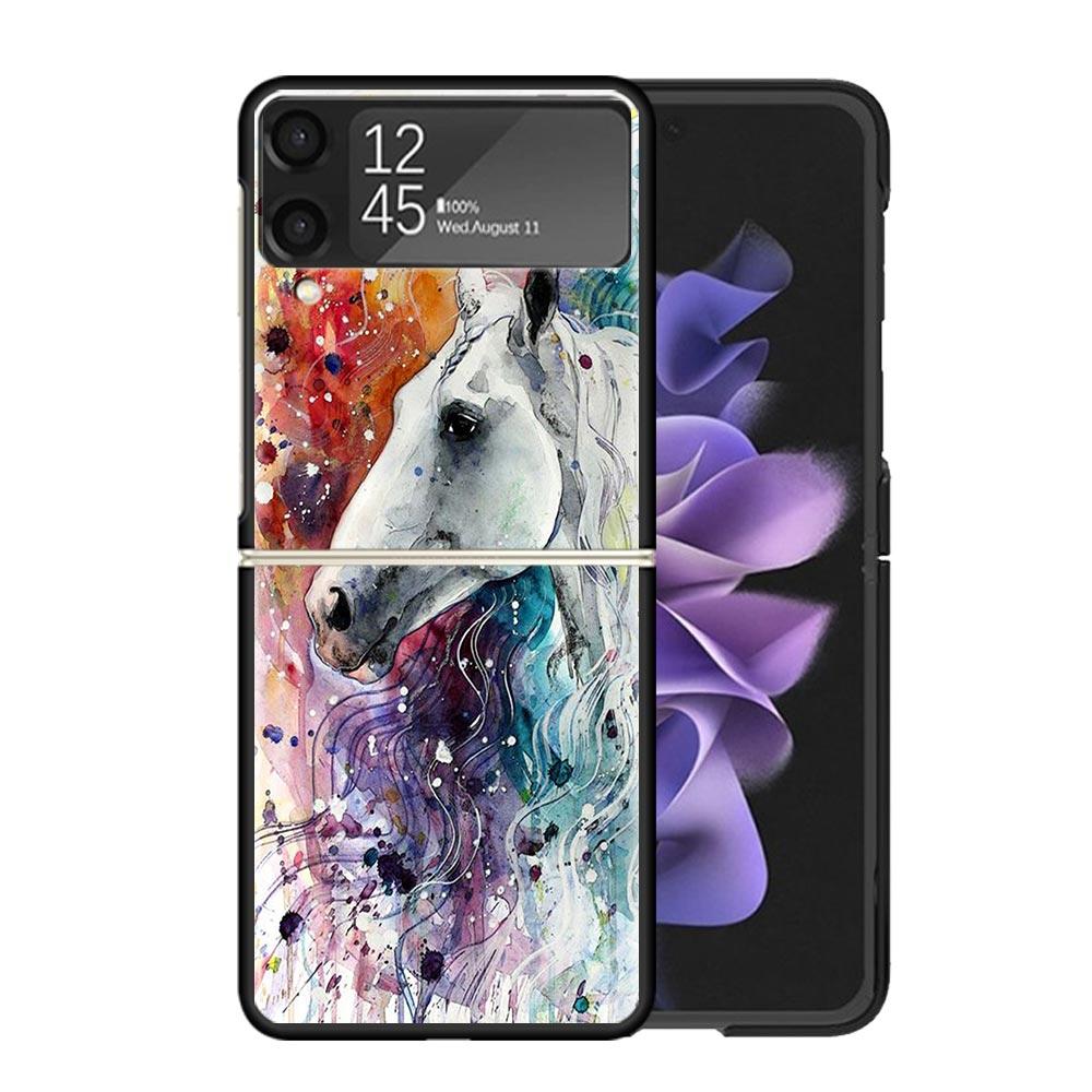 Animal Oil Painting Horse Clear Phone Case For Samsung Z Flip 7 6 5 4 3 Galaxy ZFlip7 ZFlip6 ZFlip5 ZFlip4 ZFlip3 5G Print Cover