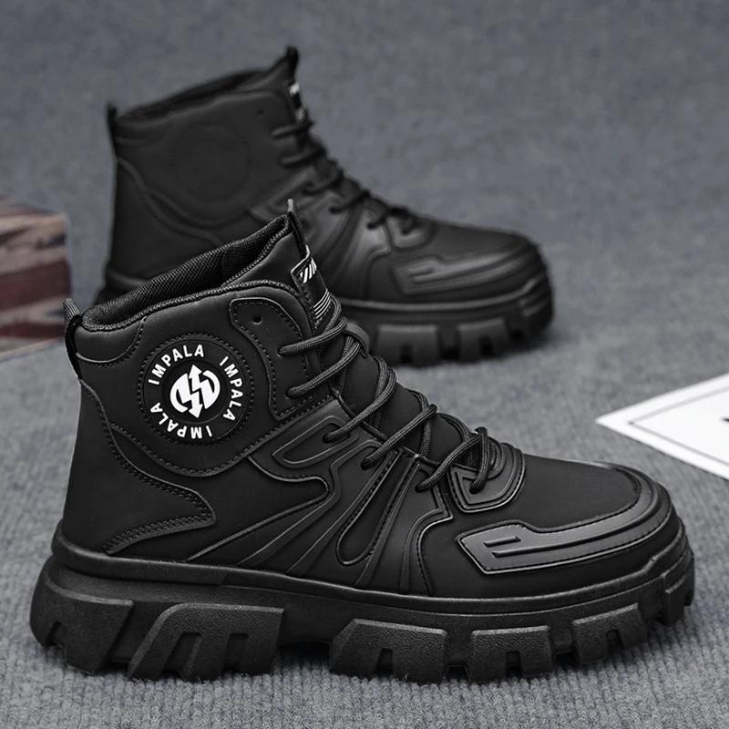 

Men s Sneakers Ankle Boots Sports and Leisure Shoes for Men Loafers Outdoor Thick Bottom Non-slip Wear-resistant Round Toe 44 чёрный