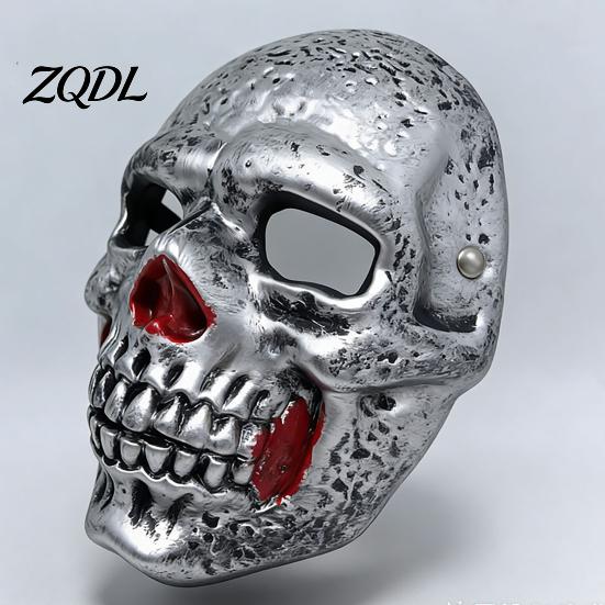 Masquerade Party Accessories Retro Distressed Silver Skull Mask for Halloween, Flexible PU Foam Horror Realistic Role Play with Adjustable Elastic