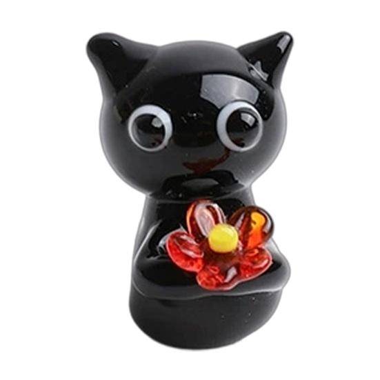 Glass Black Cat Miniature Tiny Colored Glass Cat Ornament Cute Mini Kitty Figurine for Desktop Bookshelf Fairy Garden Micro Landscape Decor