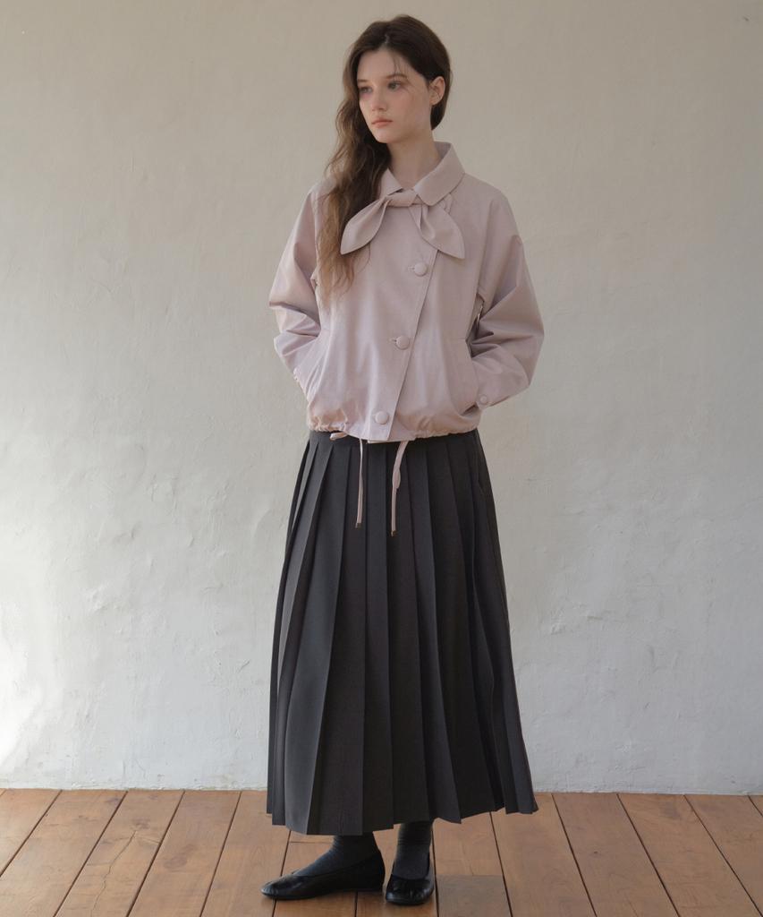 Aueonoseuteljia Mid Waist Pleats Long Skirt_Charcoal(O26Sk04)