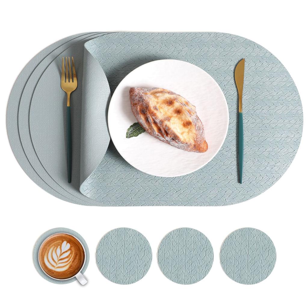 Nordische ins ovale lederen placemat Westerse maaltijd huishoudelijke eettafelmat Rijstkorrelpatroon milieubescherming anti-verbranding warmte-isolatie mat