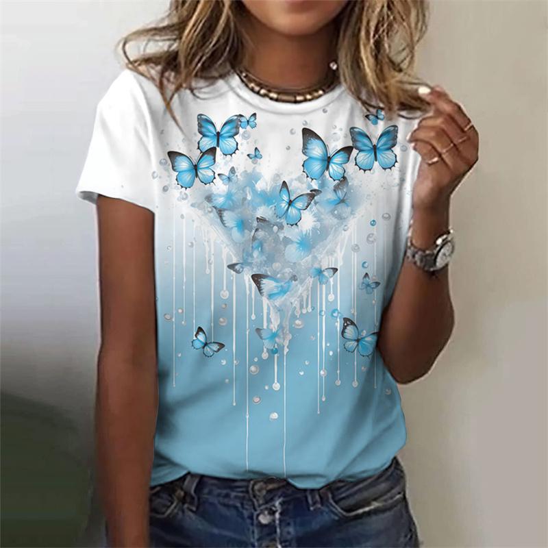 

Harajuku New 3D Flower Butterflies Printed T Shirt Floral Graphic T Shirts Women Fashion Short Sleeves Girl Tee Shirts Clothing XL