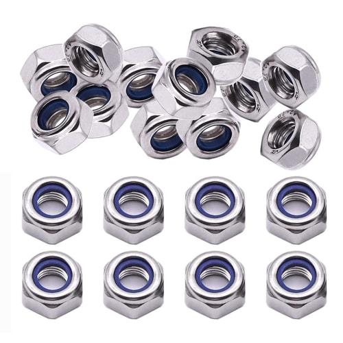 DERCHIA M6 Hex Lock Nuts, 50-Pack, 304 Stainless Steel, Nylon Lock Nuts, Insert Nut Plates, Locking Nuts, Hex Head Nuts, Nylon, Locking to Prevent Loo