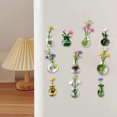 10 Pcs Mini Vase Magnets for Fridge Cute Tiny Magnetic Glass Vases Refrigerator Accessories Funny Plant Pot with Flowers for Locker Office Kitchen